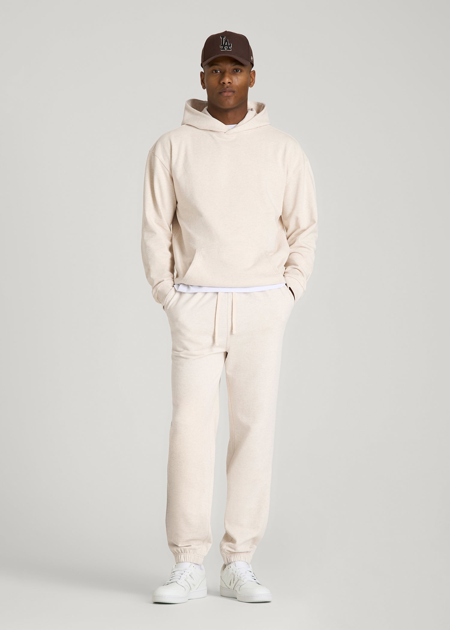 Everyday French Terry Cinched Bottom Sweatpants for Tall Men in Heathered Oatmeal