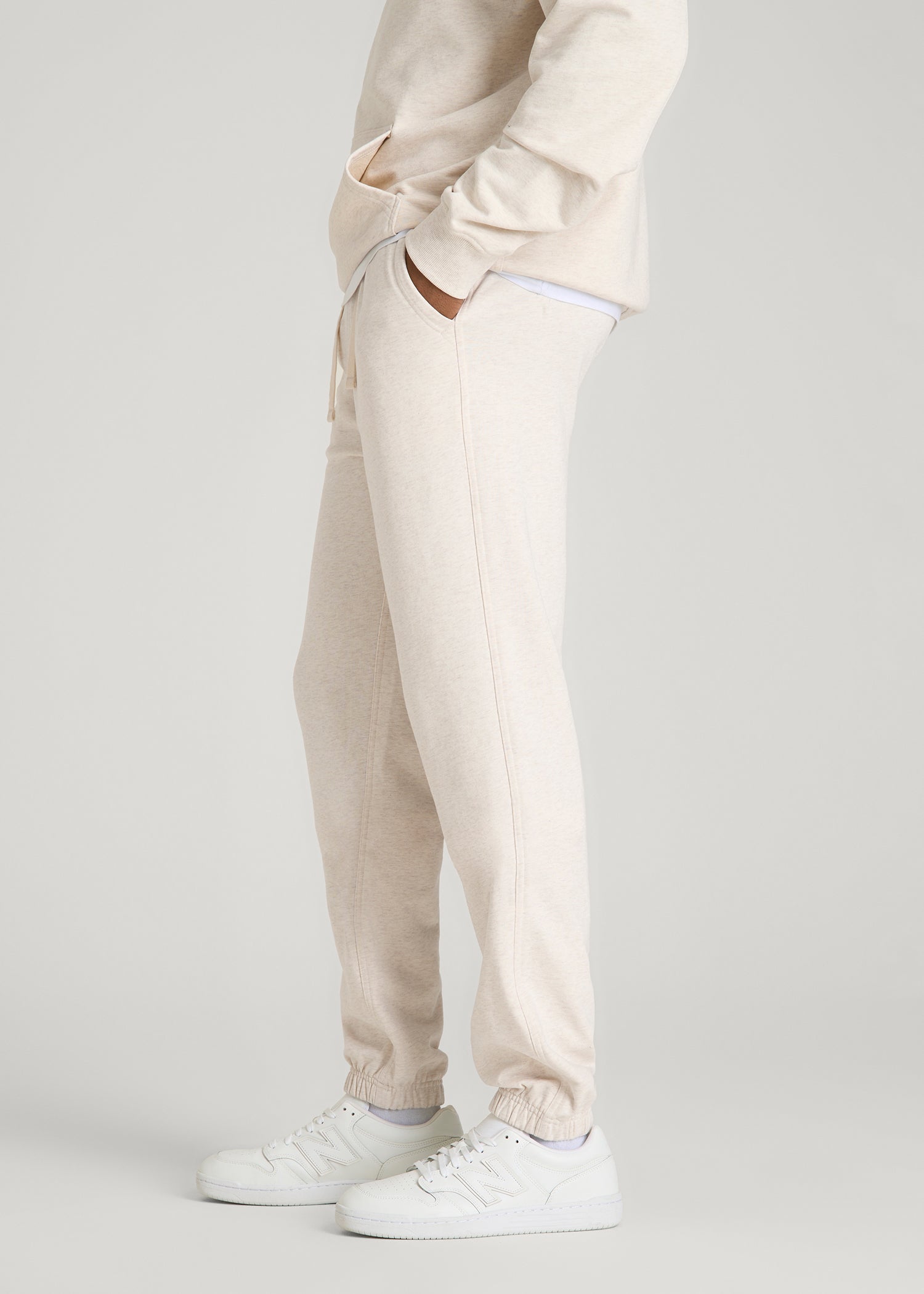 Everyday French Terry Cinched Bottom Sweatpants for Tall Men in Heathered Oatmeal