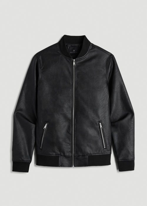 True Touch Leather Bomber Jacket for Tall Men in Black
