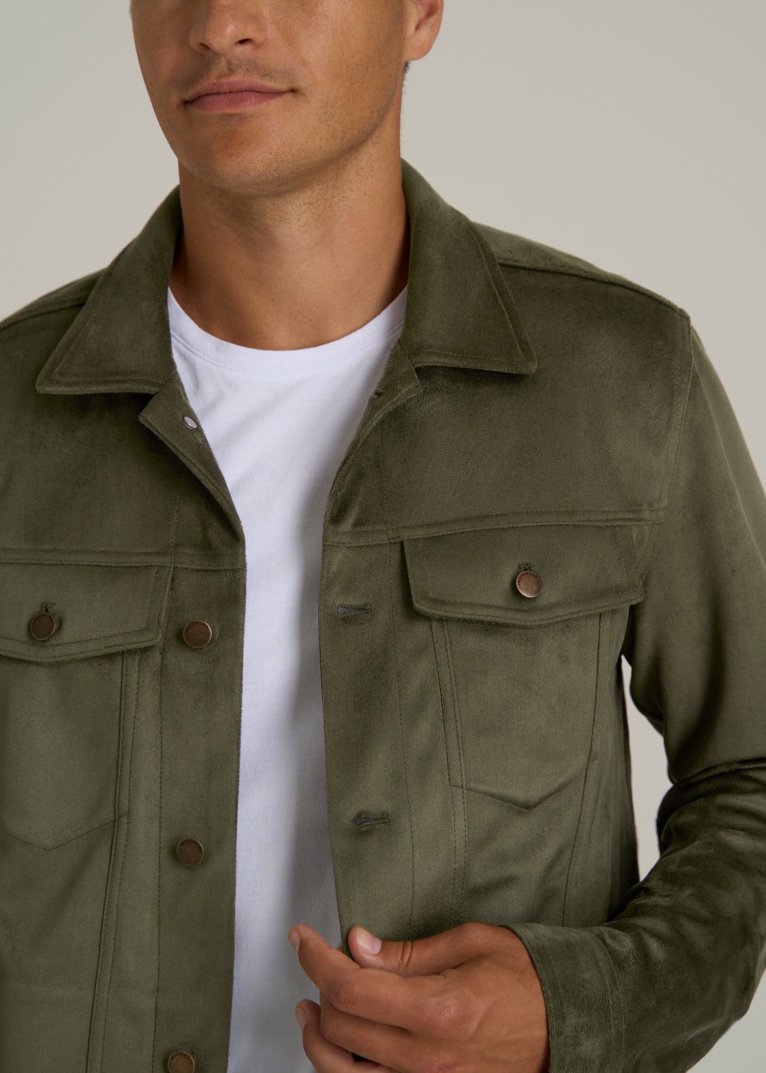 True Touch Suede Trucker Jacket for Tall Men in Forest Night