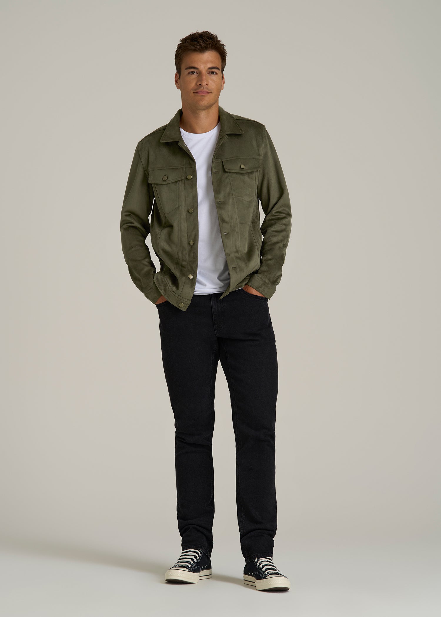 True Touch Suede Trucker Jacket for Tall Men in Forest Night