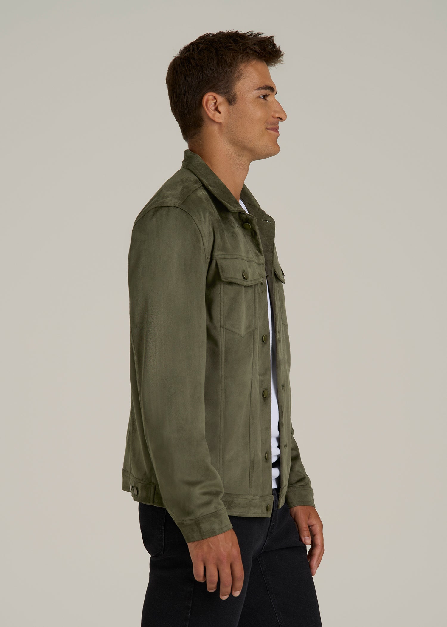 True Touch Suede Trucker Jacket for Tall Men in Forest Night