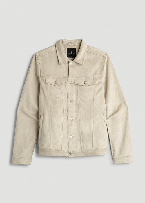 True Touch Suede Trucker Jacket for Tall Men in Overcast