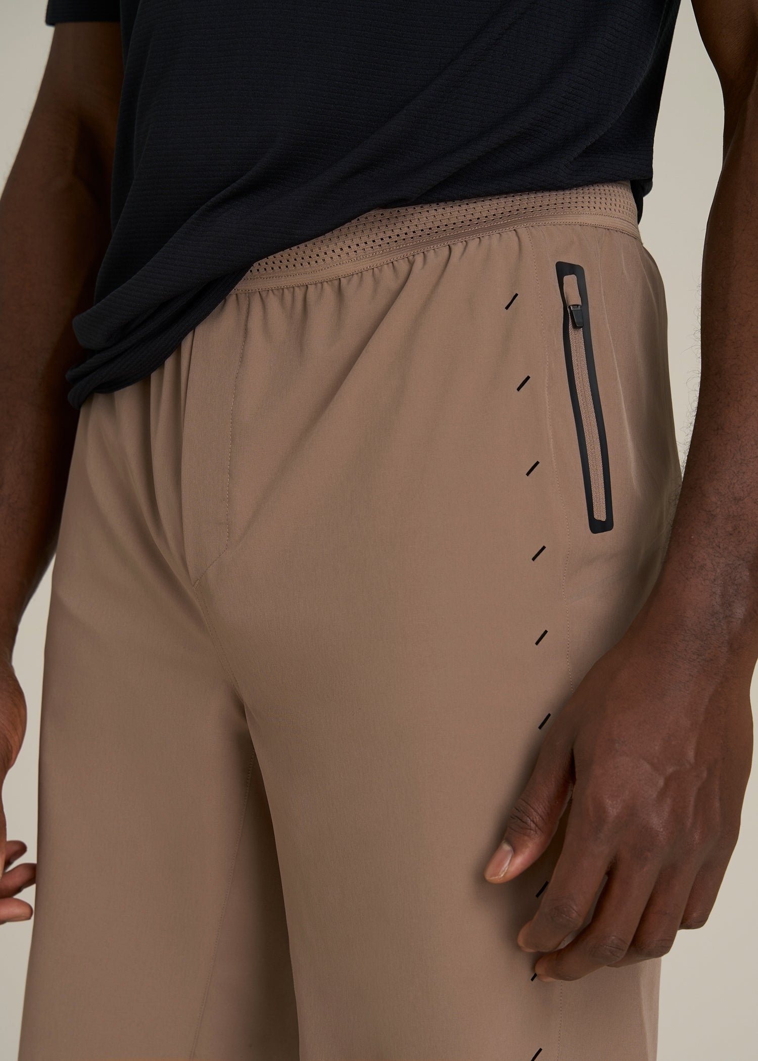 Featherweight Perforated Training Shorts for Tall Men in Dark Sand
