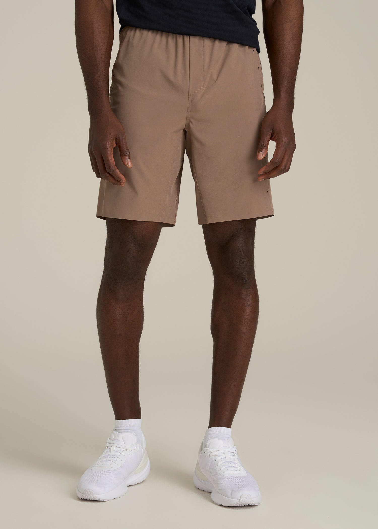 Featherweight Perforated Training Shorts for Tall Men in Dark Sand