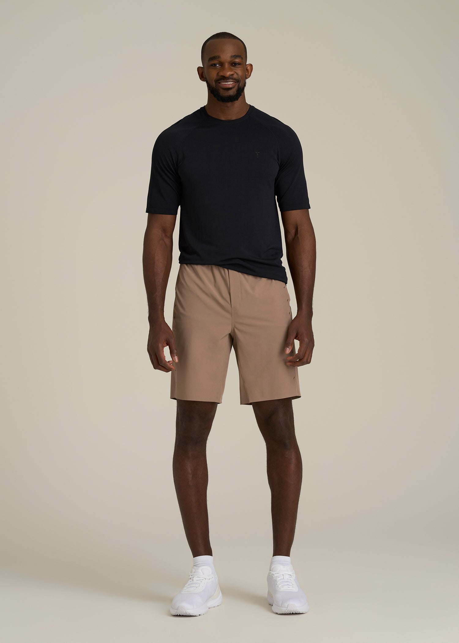 Featherweight Perforated Training Shorts for Tall Men in Dark Sand