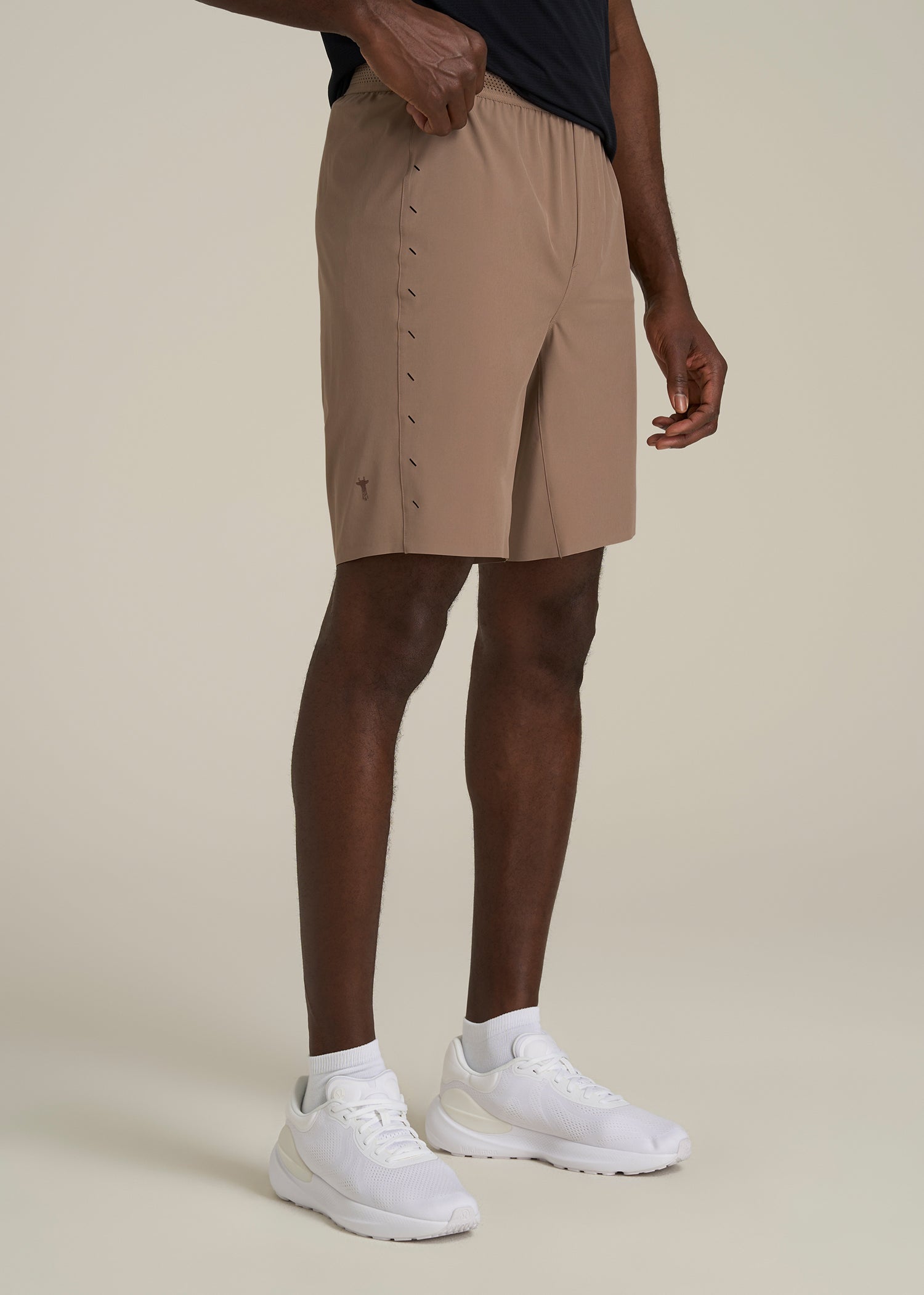 Featherweight Perforated Training Shorts for Tall Men in Dark Sand