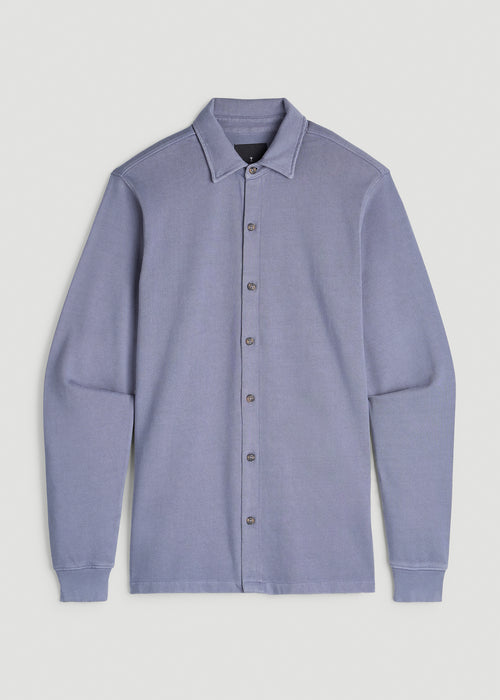 Field Knit Jersey Button Shirt for Tall Men in Blue Granite