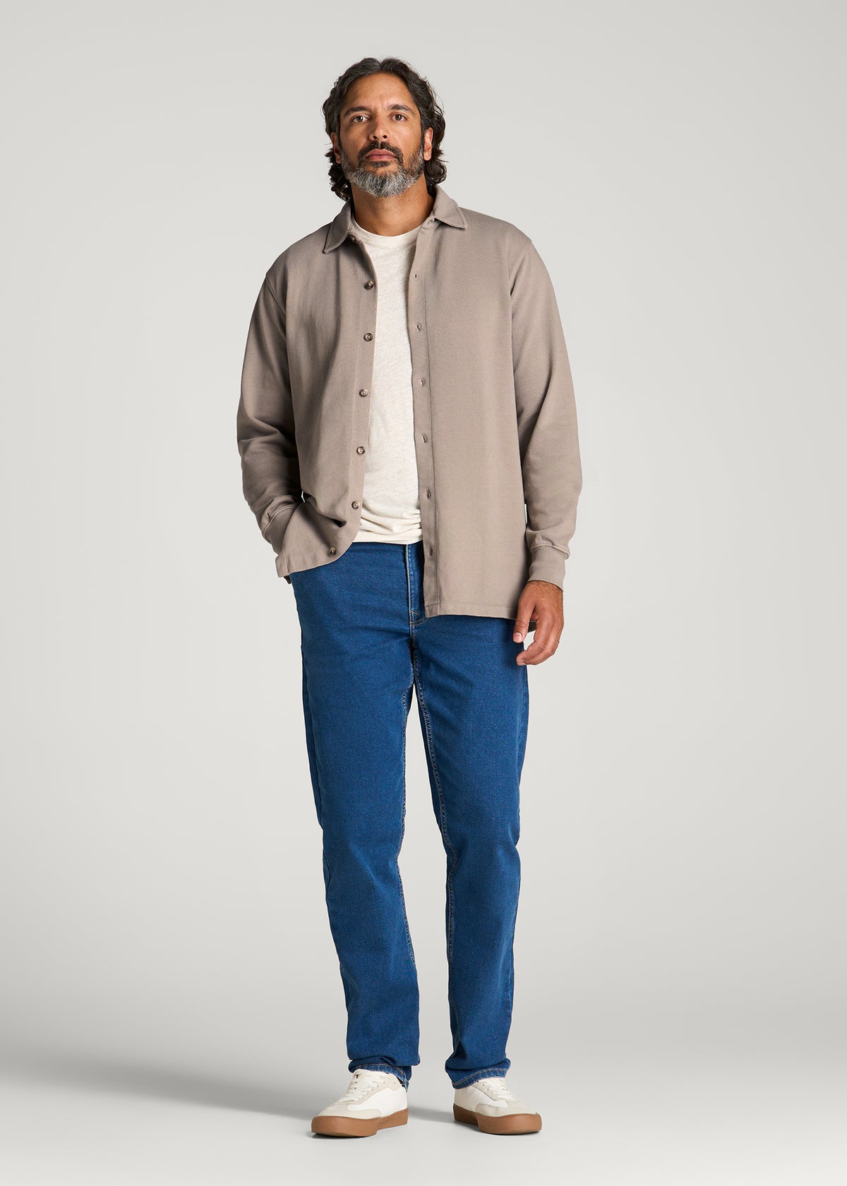 Field Knit Jersey Button Shirt for Tall Men in Moon Rock