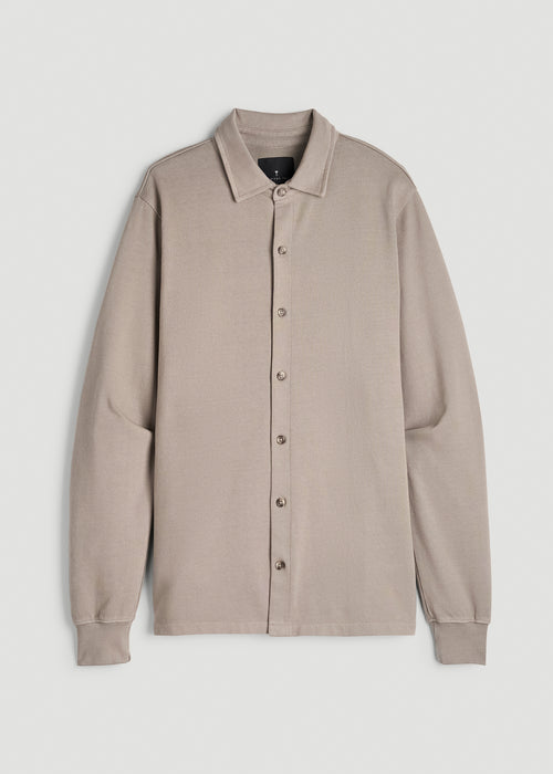 Field Knit Jersey Button Shirt for Tall Men in Moon Rock