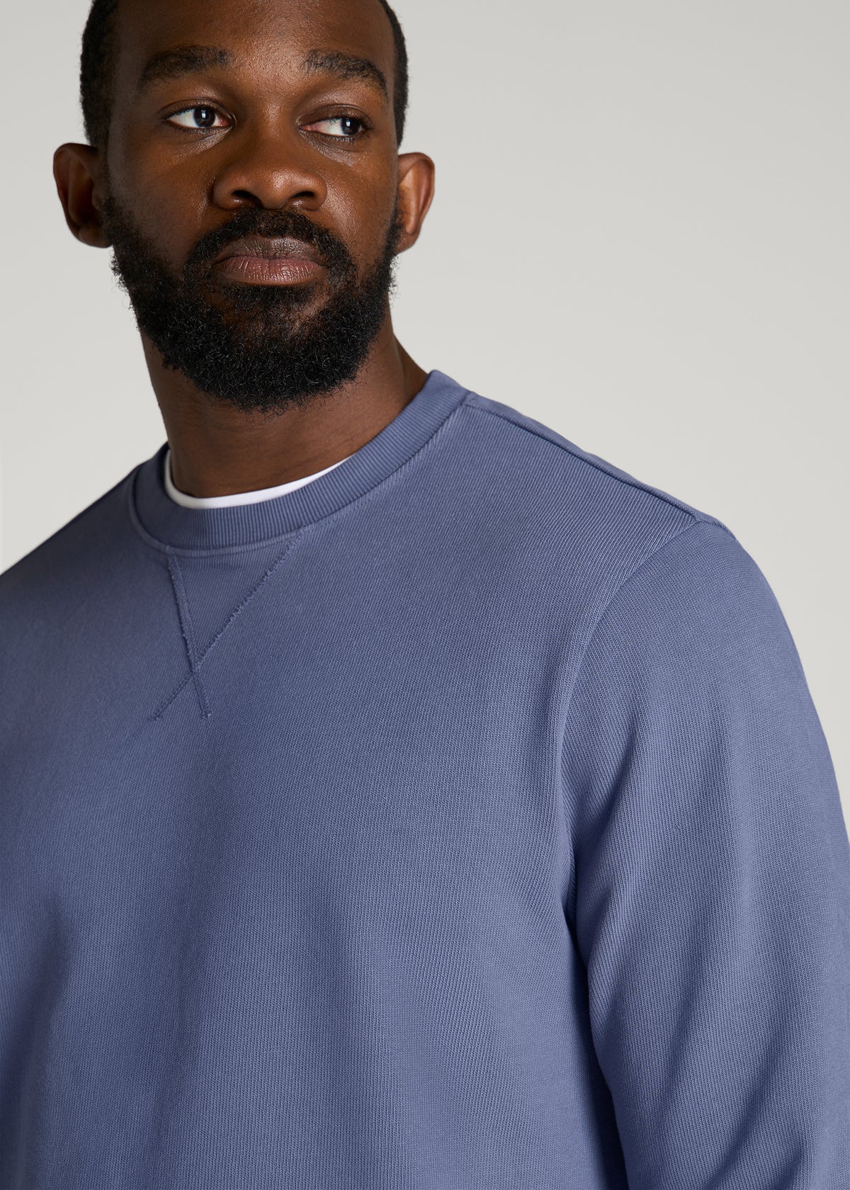 Field Knit Jersey Crewneck for Tall Men in Blue Granite