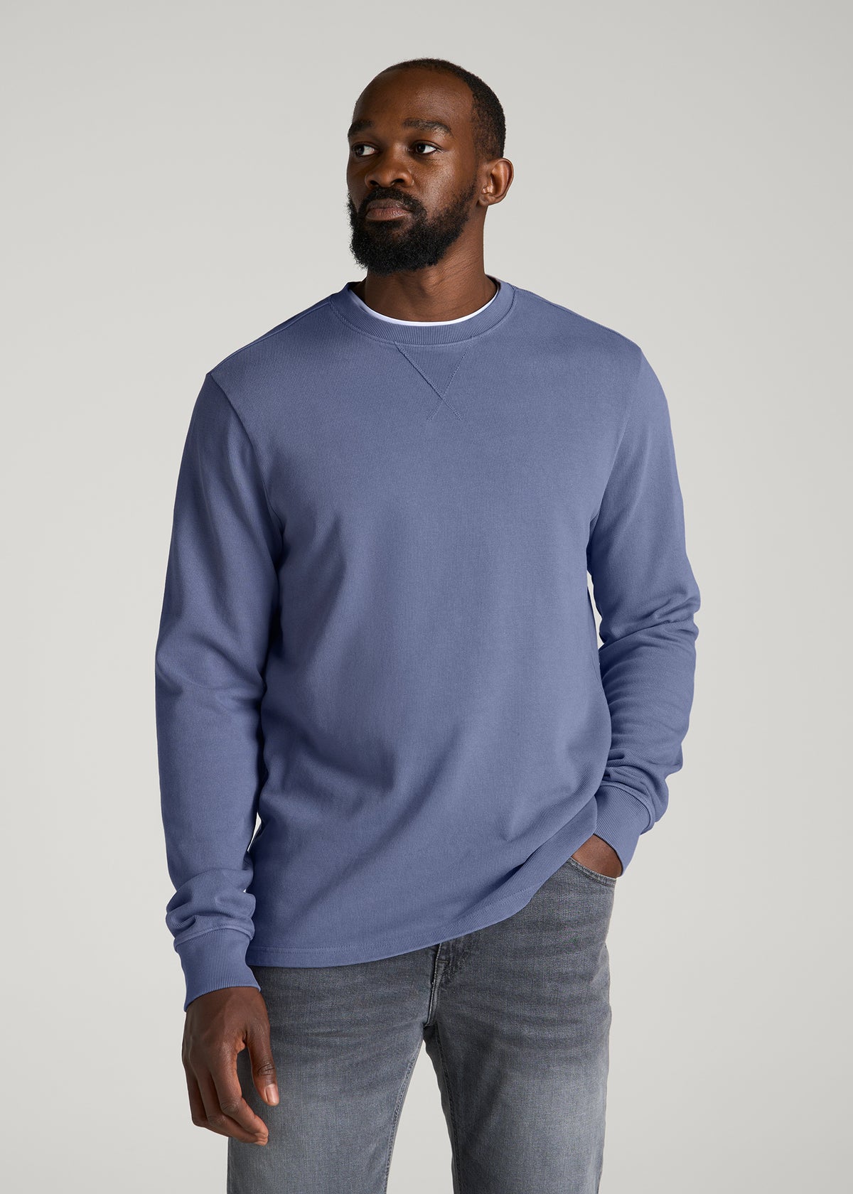 Field Knit Jersey Crewneck for Tall Men in Blue Granite