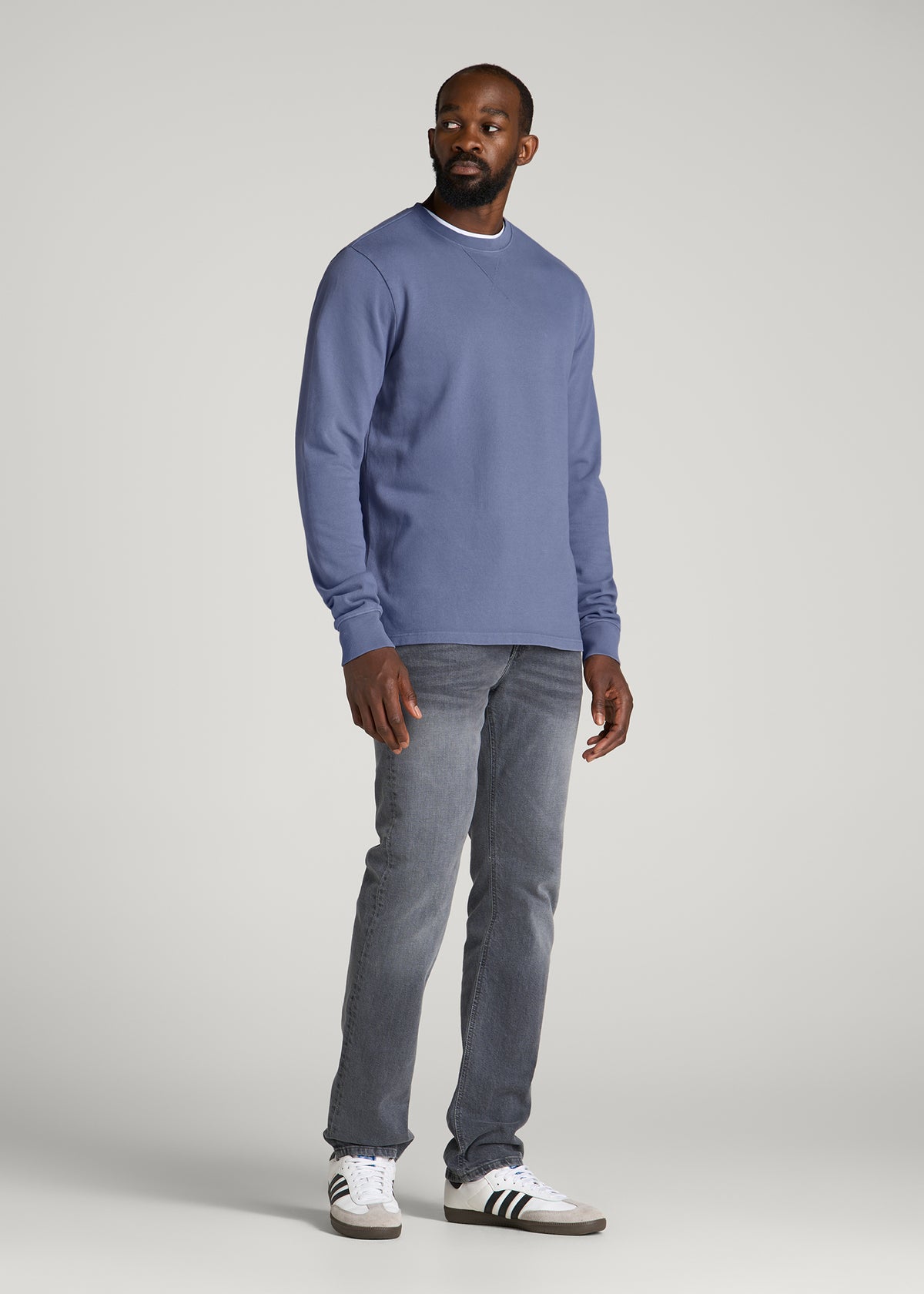 Field Knit Jersey Crewneck for Tall Men in Blue Granite