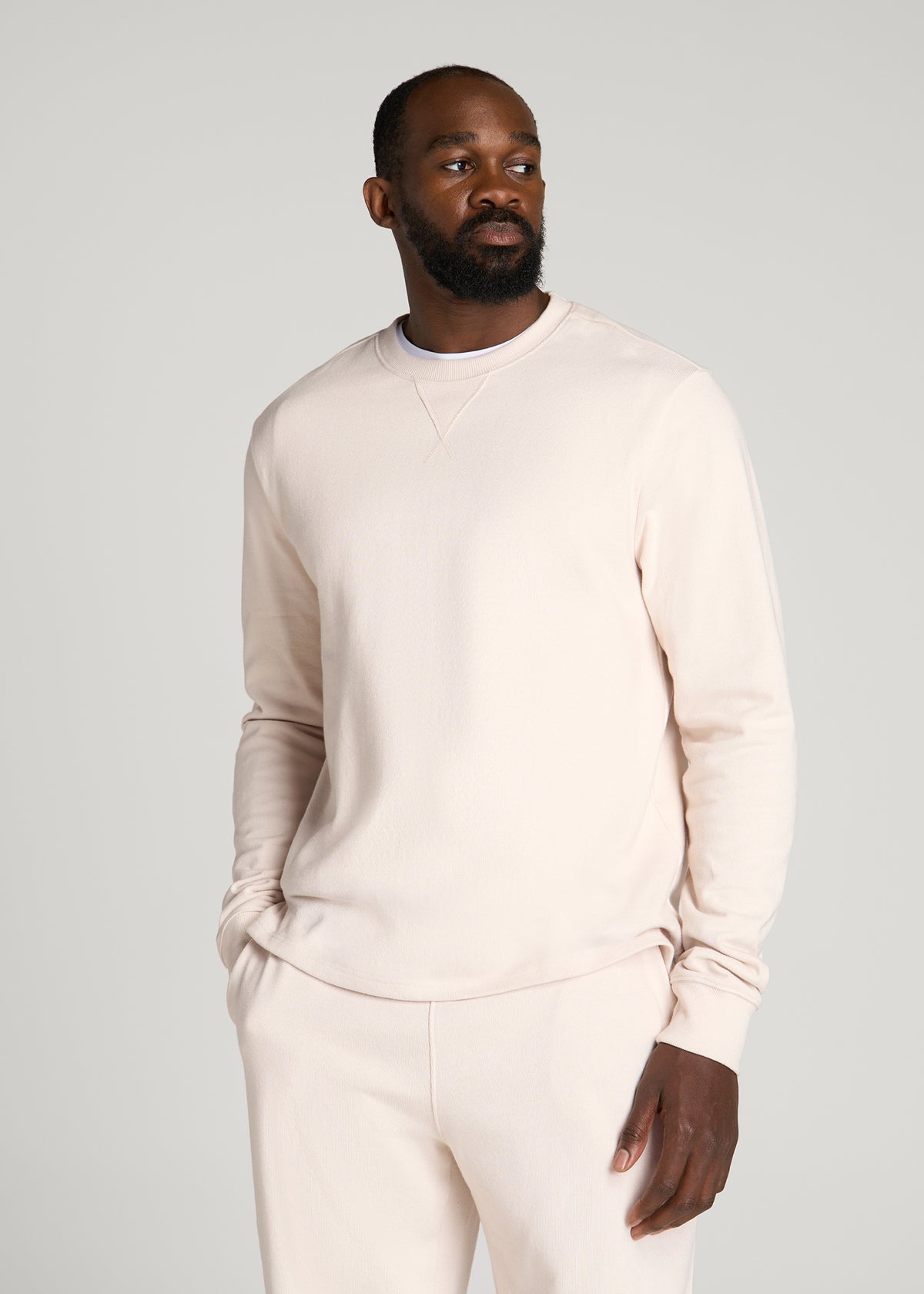 Field Knit Jersey Crewneck for Tall Men in Parchment