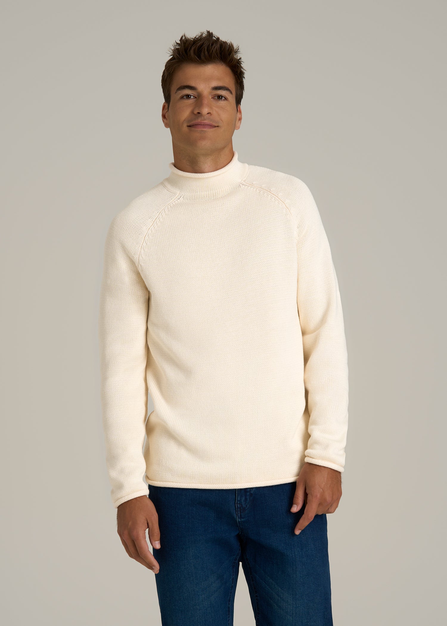 Fisherman Knit Rolled Mock Neck Sweater for Tall Men American Tall