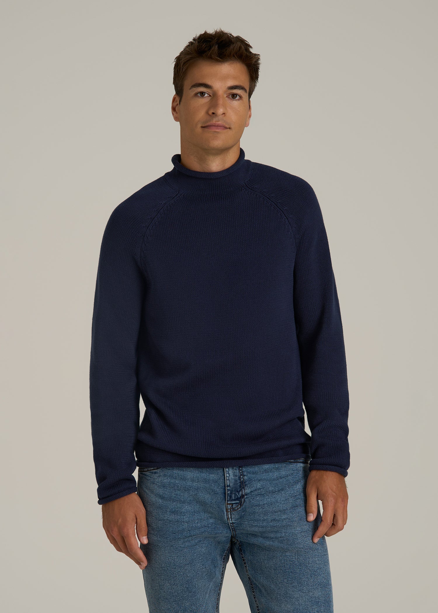 Fisherman Knit Rolled Mock Neck Sweater for Tall Men American Tall