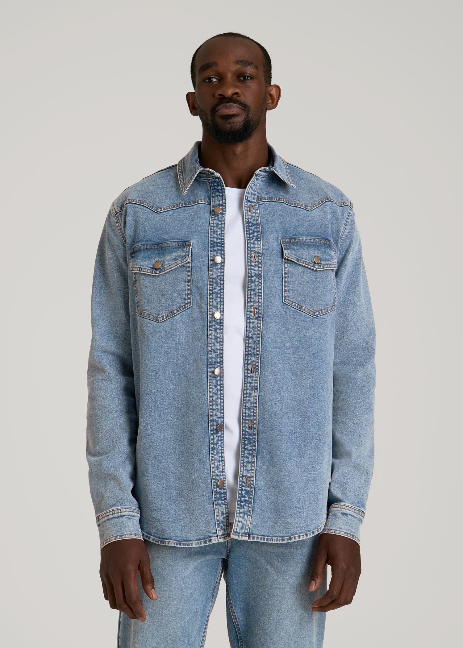 Western Denim Shirt for Tall Men in Heritage Faded 2XL / Extra Tall / Heritage Faded