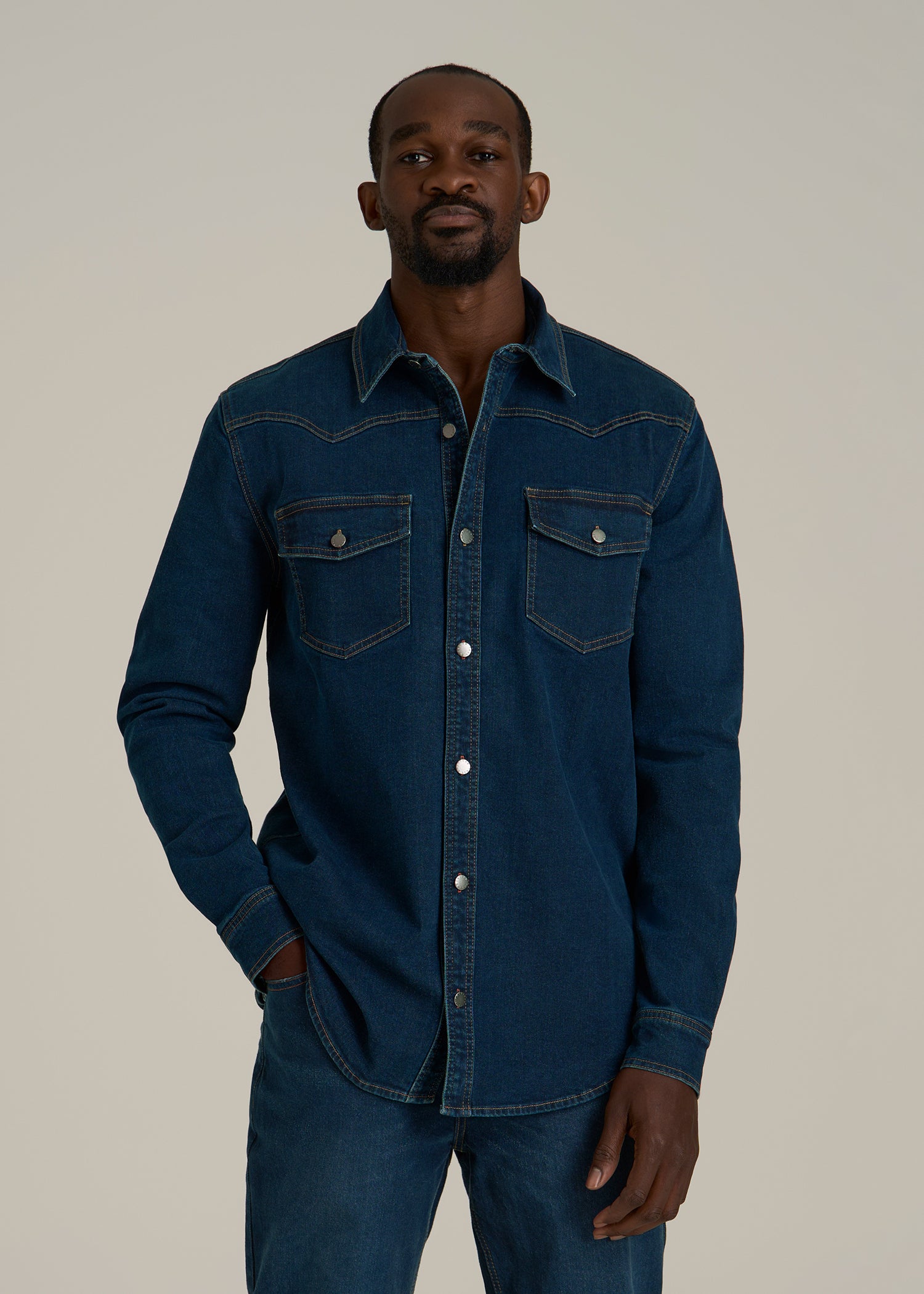 Western Denim Shirt for Tall Men in Indigo Dusk XL / Tall / Indigo Dusk Western Denim Shirt for Tall Men in Indigo Dusk XL / Tall / Indigo Dusk