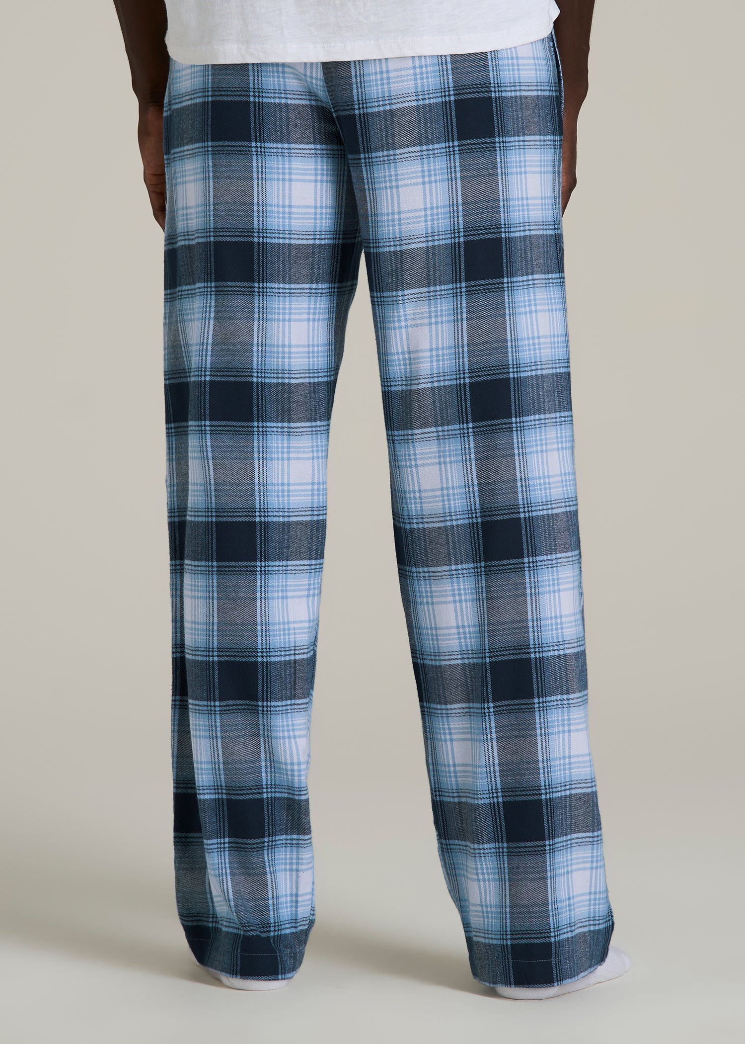Flannel Pajama Pants for Tall Men in Blue and White Plaid