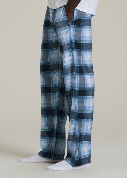 Flannel Pajama Pants for Tall Men in Blue and White Plaid