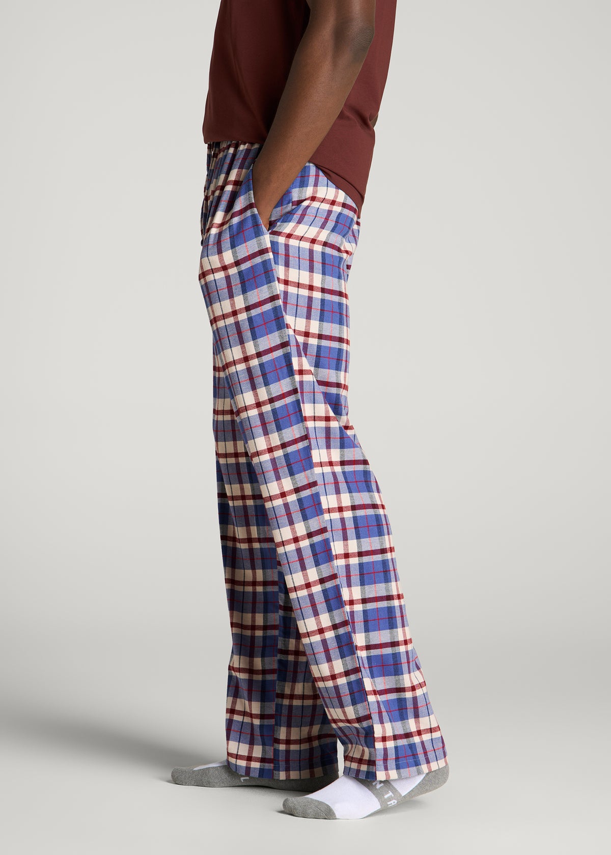 Flannel Pajama Pants for Tall Men in Cobalt and Red Plaid