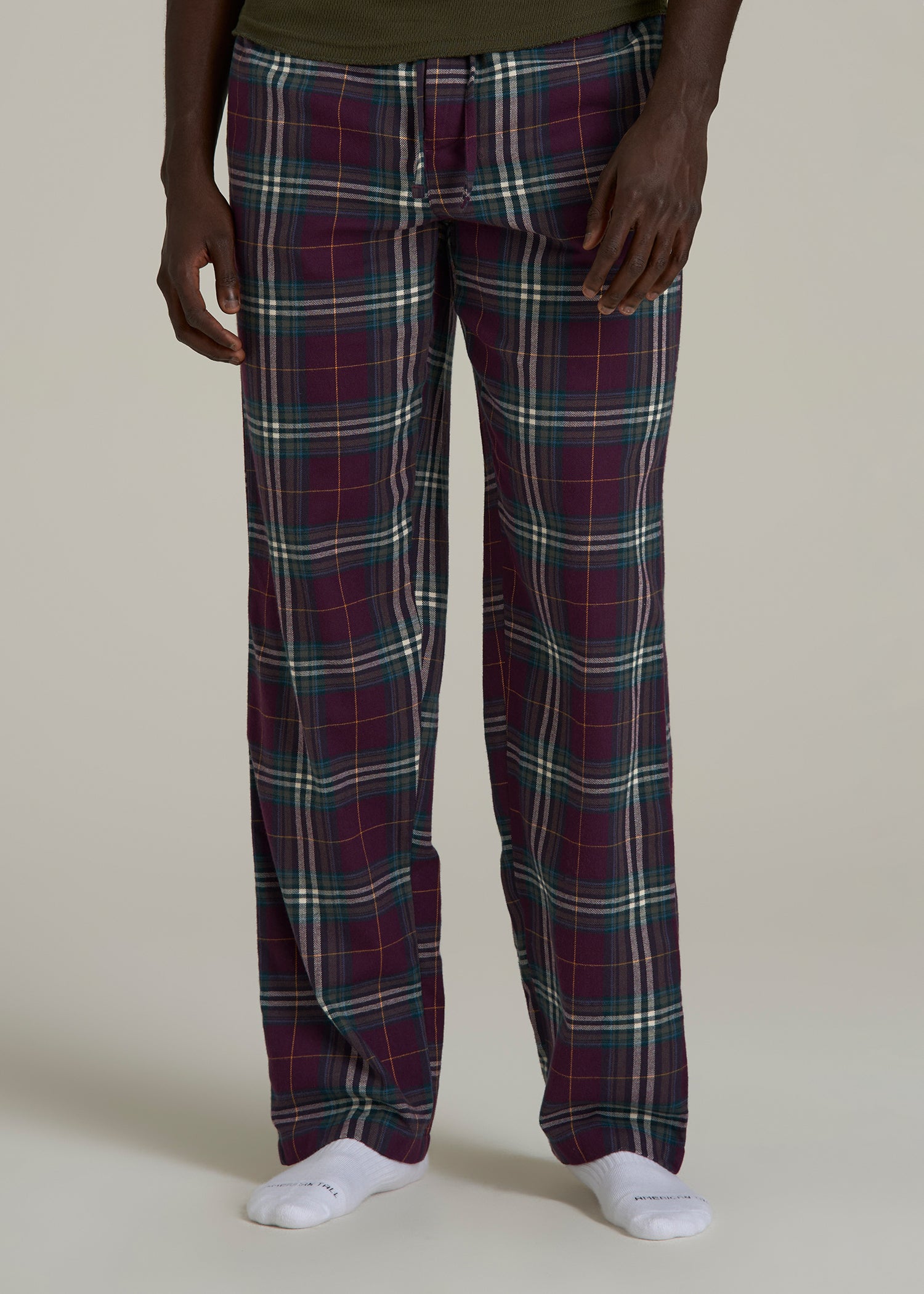 Flannel Pajama Pants for Tall Men in Maroon Plaid