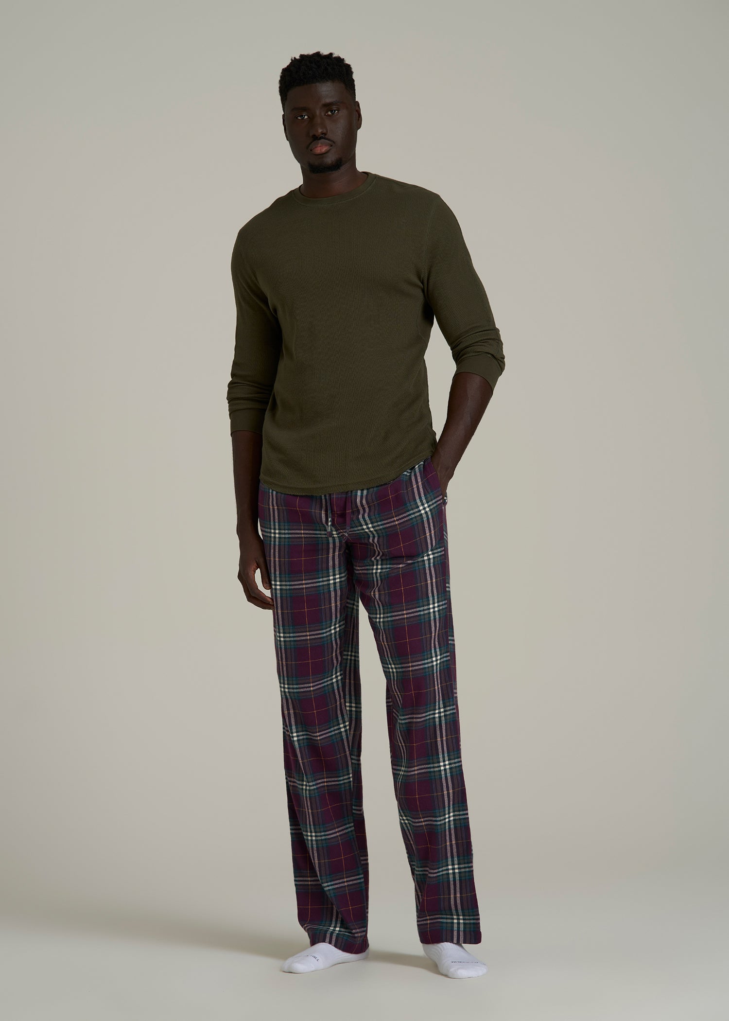 Flannel Pajama Pants for Tall Men in Maroon Plaid