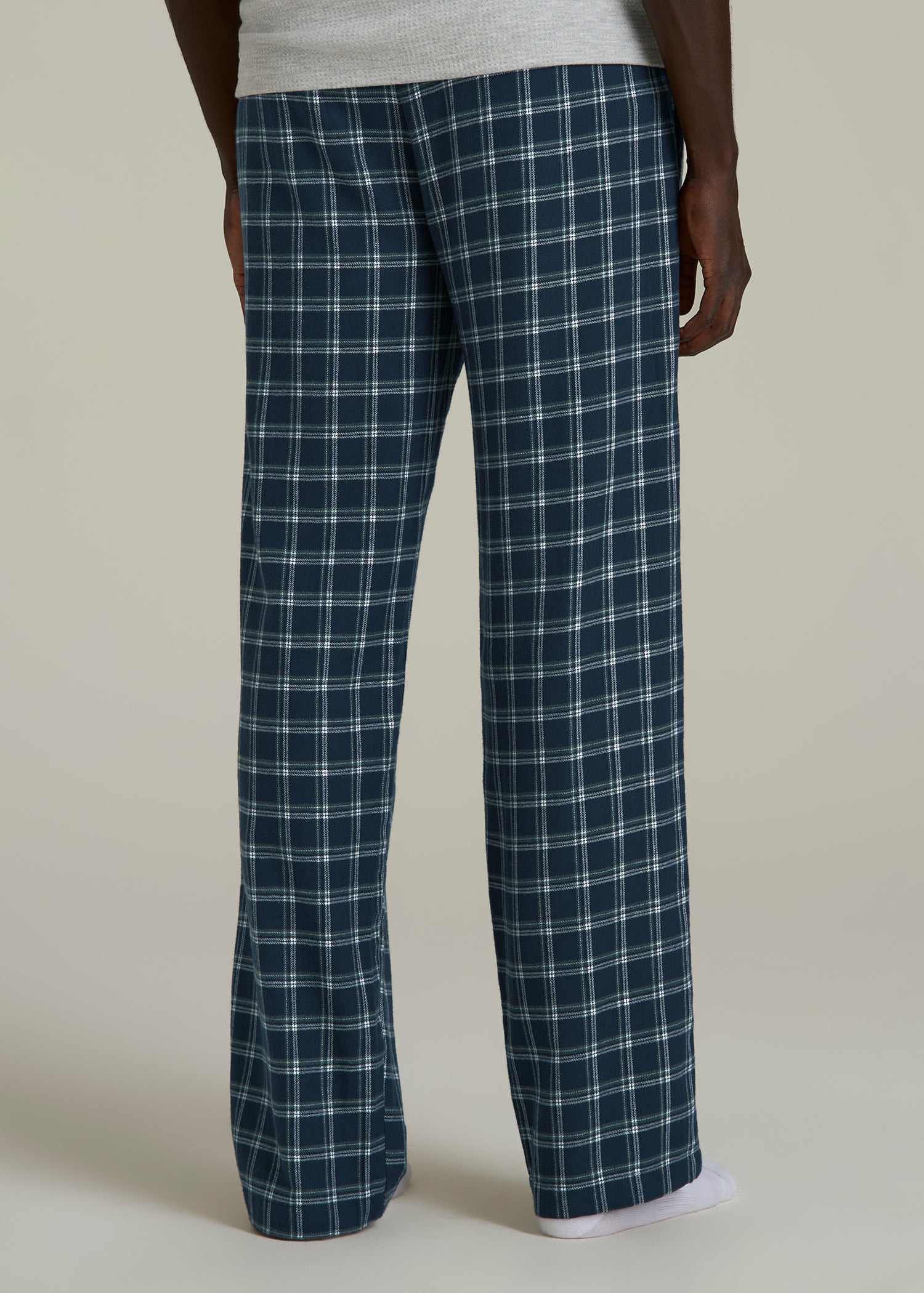 Flannel Pajama Pants for Tall Men in Navy Windowpane