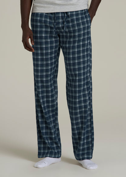 Flannel Pajama Pants for Tall Men in Navy Windowpane