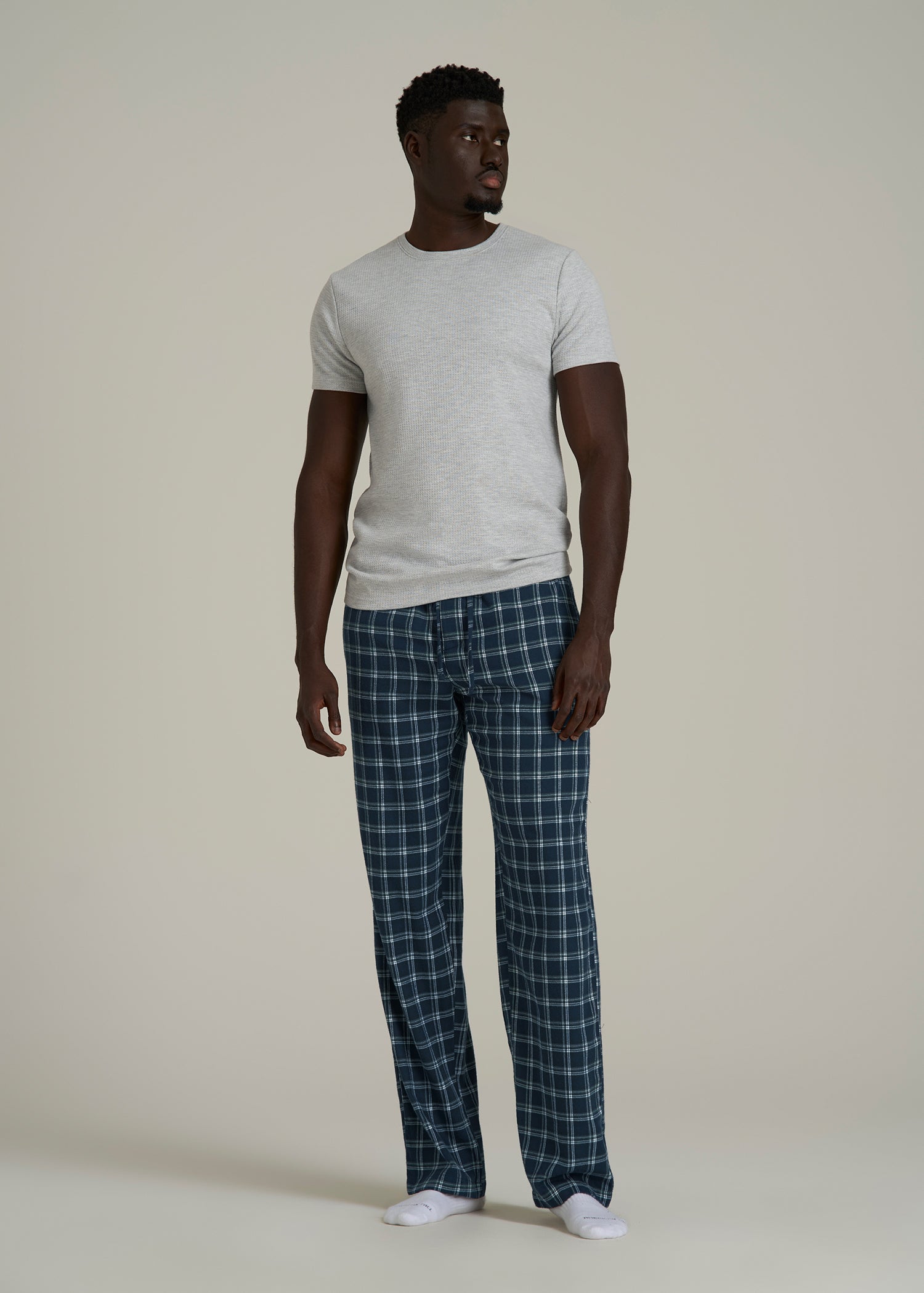 Flannel Pajama Pants for Tall Men in Navy Windowpane