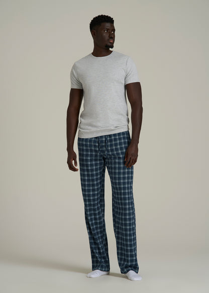 Flannel Pajama Pants for Tall Men in Navy Windowpane