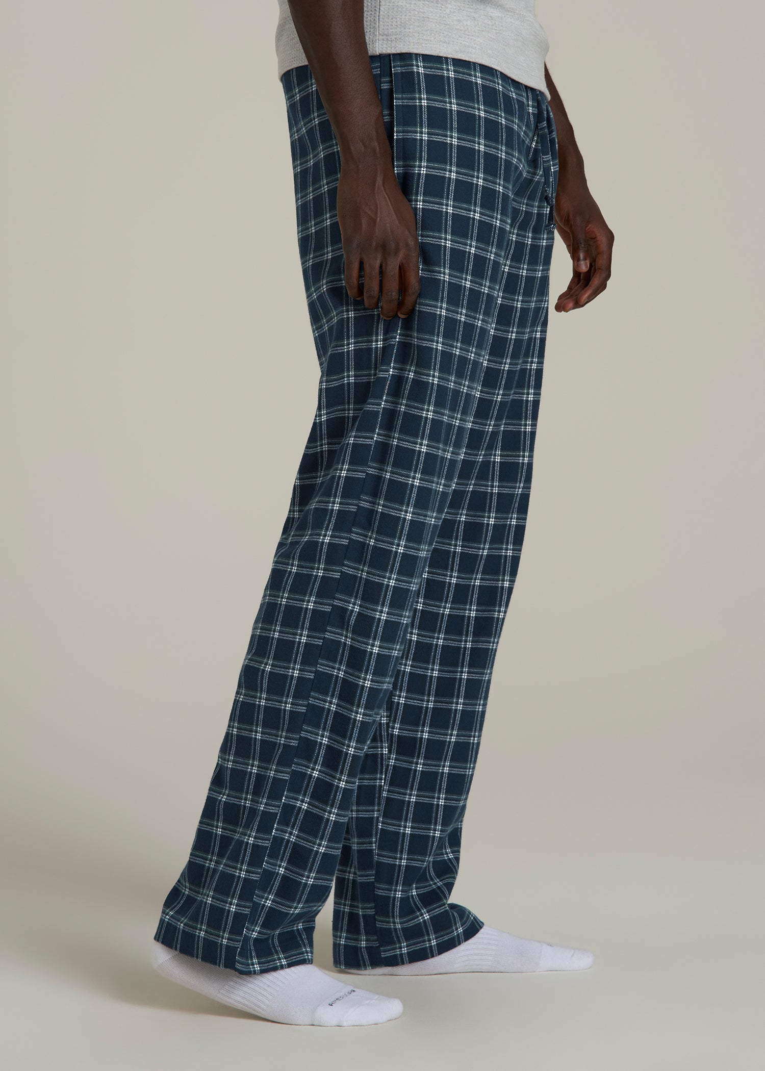 Flannel Pajama Pants for Tall Men in Navy Windowpane