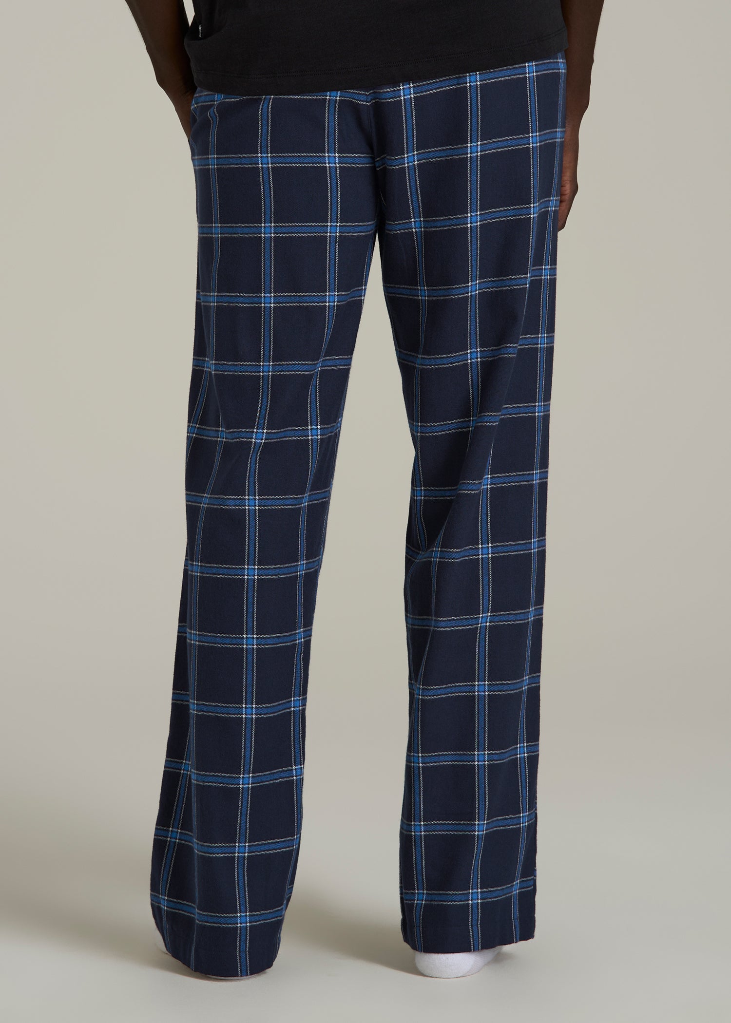 Flannel Pajama Pants for Tall Men in Navy and Blue Windowpane