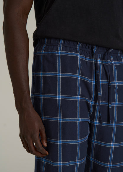 Flannel Pajama Pants for Tall Men in Navy and Blue Windowpane