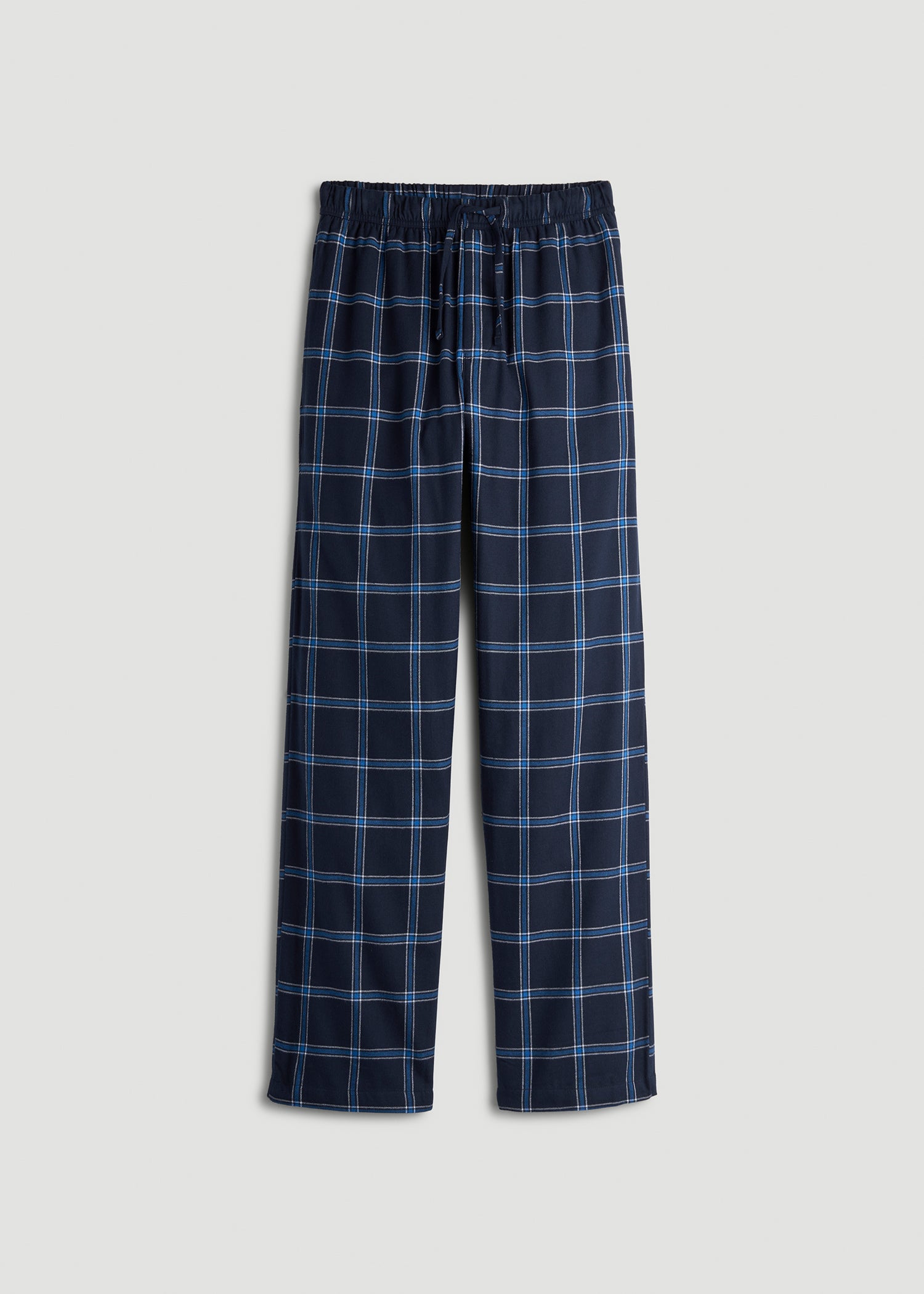 Flannel Pajama Pants for Tall Men in Navy and Blue Windowpane