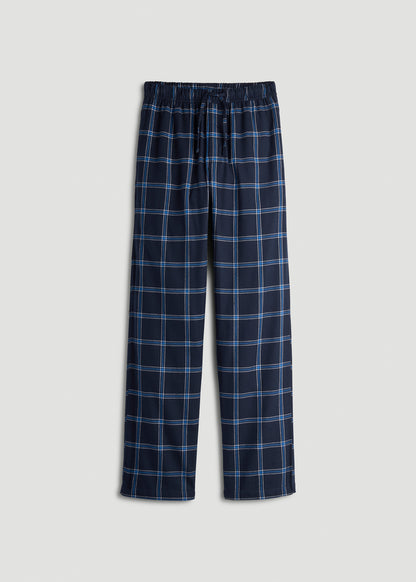 Flannel Pajama Pants for Tall Men in Navy and Blue Windowpane