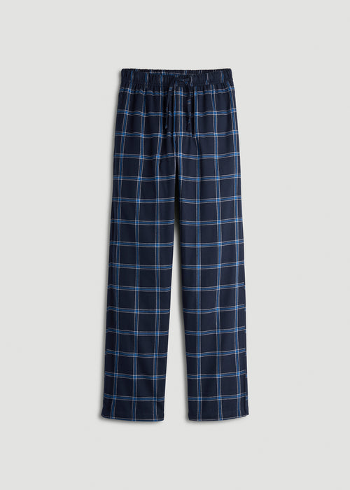Flannel Pajama Pants for Tall Men in Navy and Blue Windowpane