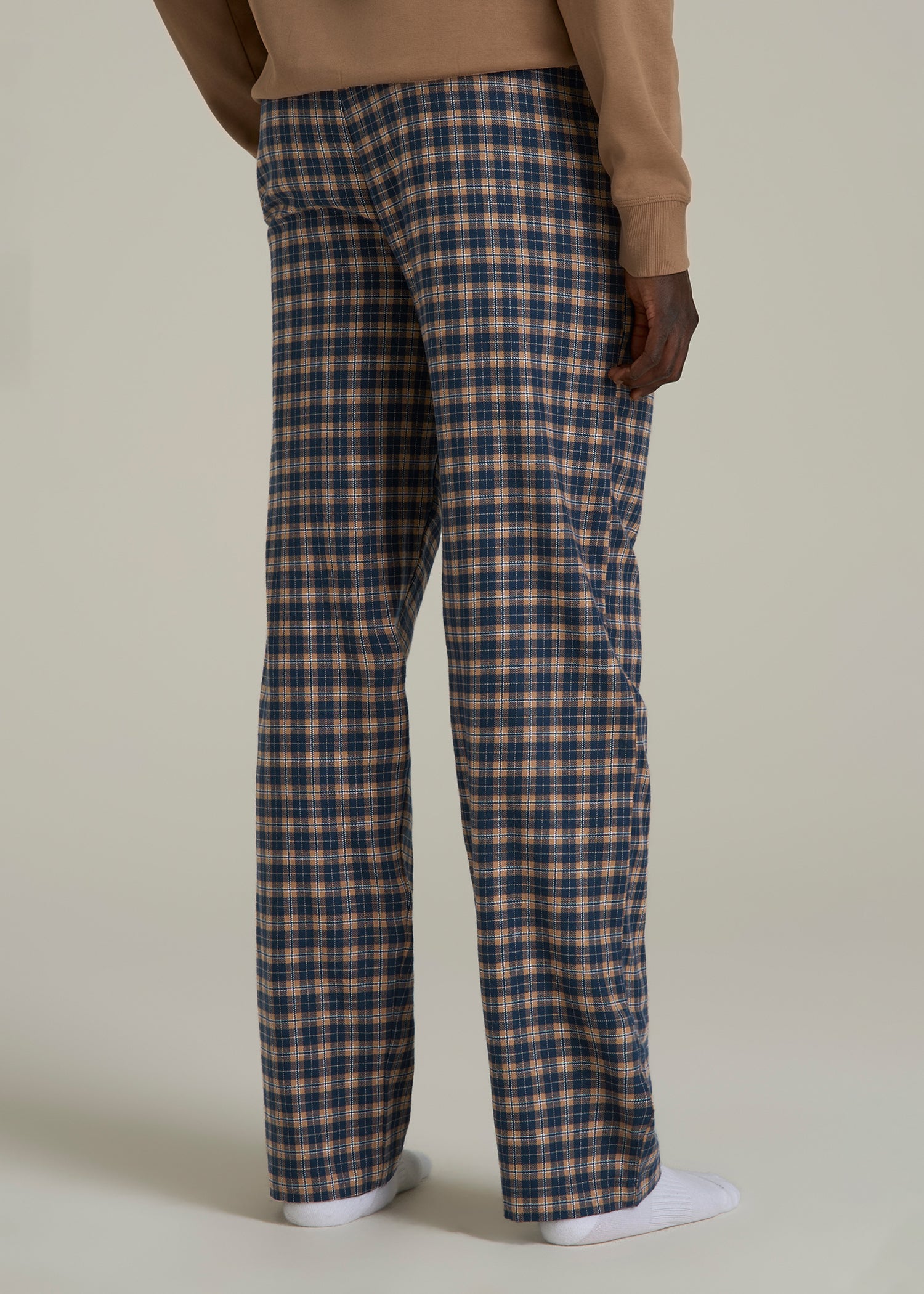 Flannel Pajama Pants for Tall Men in Navy and Woodsmoke Check