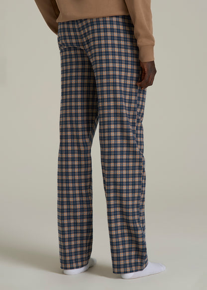 Flannel Pajama Pants for Tall Men in Navy and Woodsmoke Check