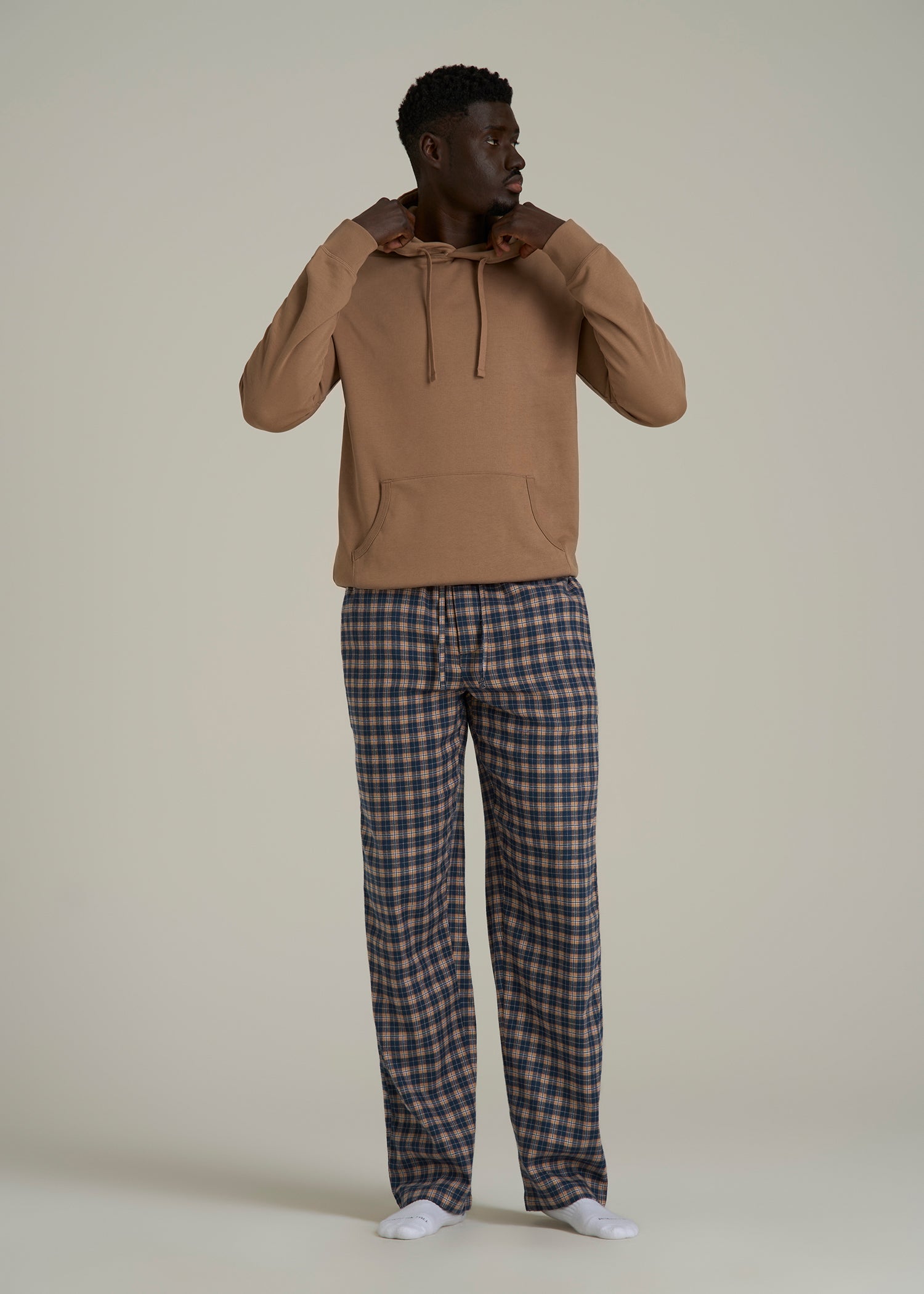 Flannel Pajama Pants for Tall Men in Navy and Woodsmoke Check