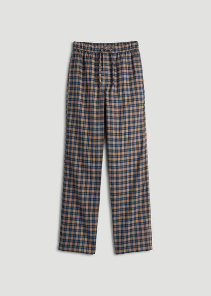 Flannel Pajama Pants for Tall Men in Navy and Woodsmoke Check
