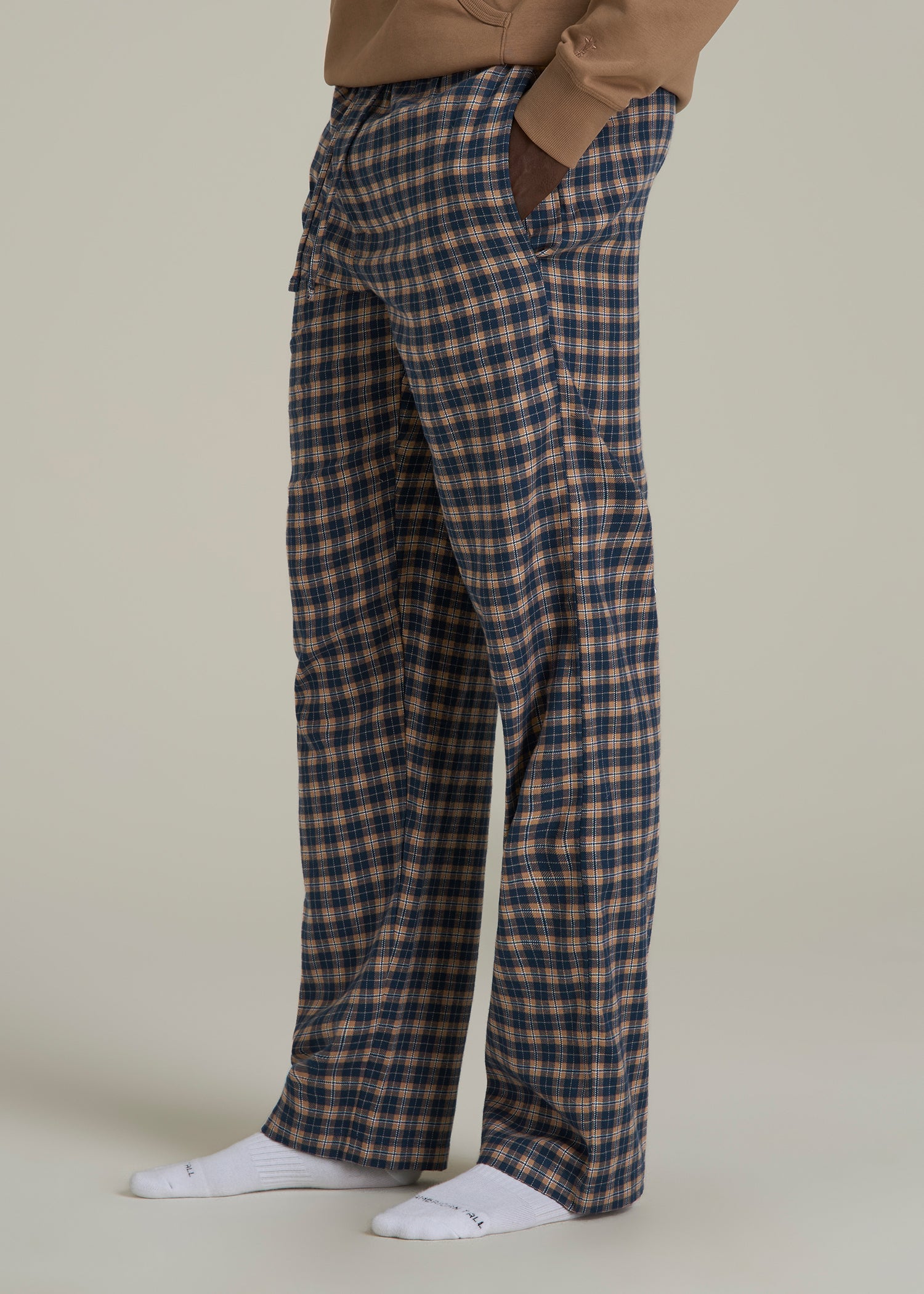 Flannel Pajama Pants for Tall Men in Navy and Woodsmoke Check