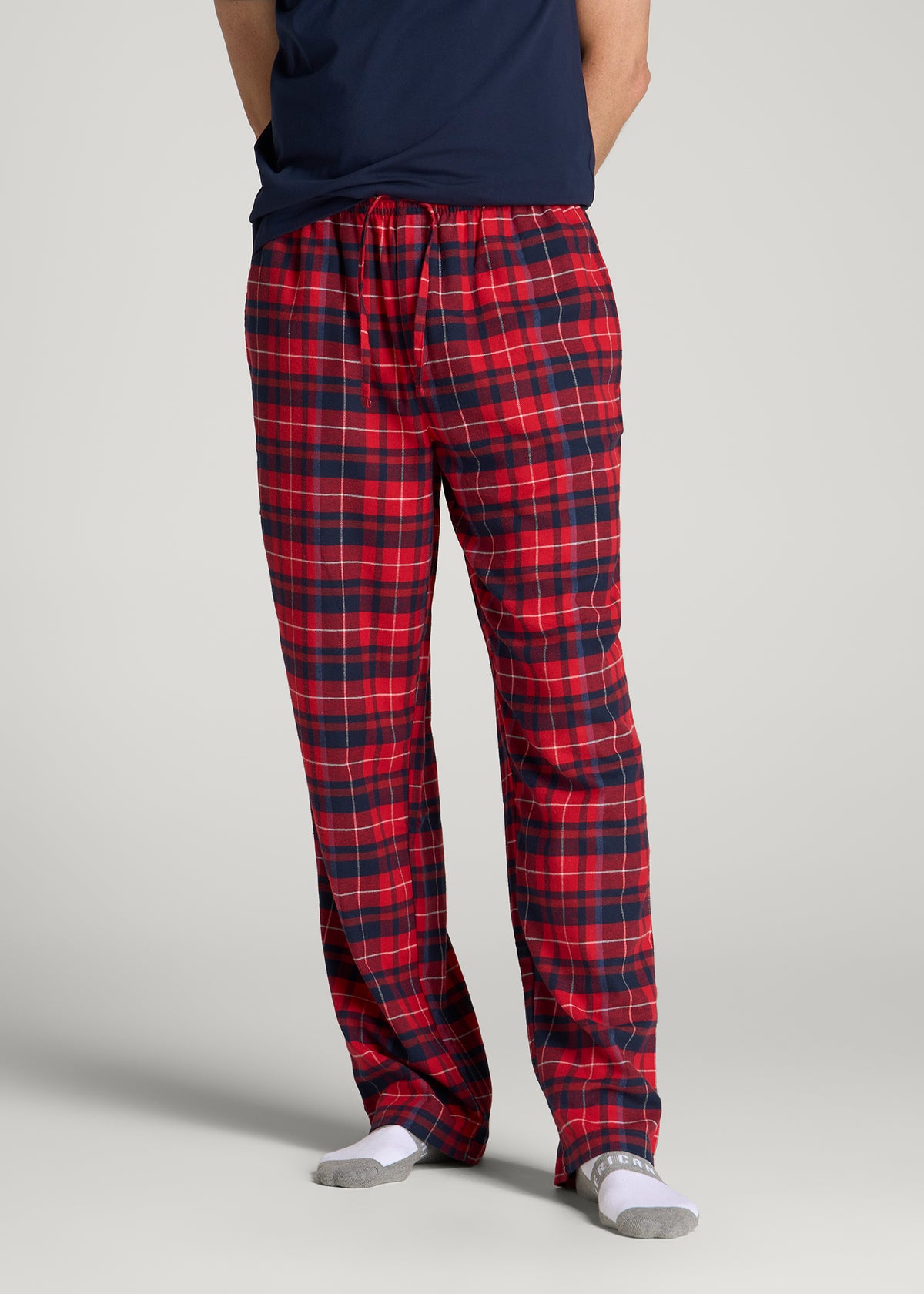 Flannel Pajama Pants for Tall Men in Red and Navy Plaid