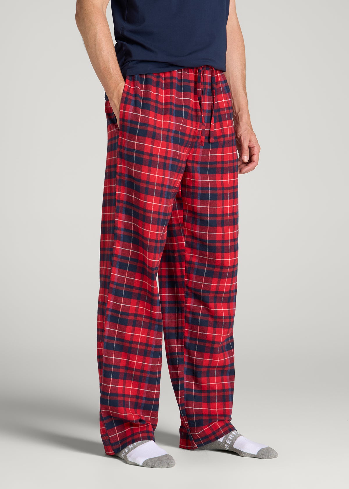 Flannel Pajama Pants for Tall Men in Red and Navy Plaid