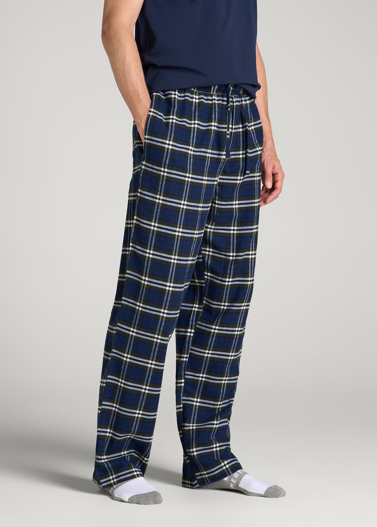 Flannel Pajama Pants for Tall Men in Royal Blue and Green Plaid