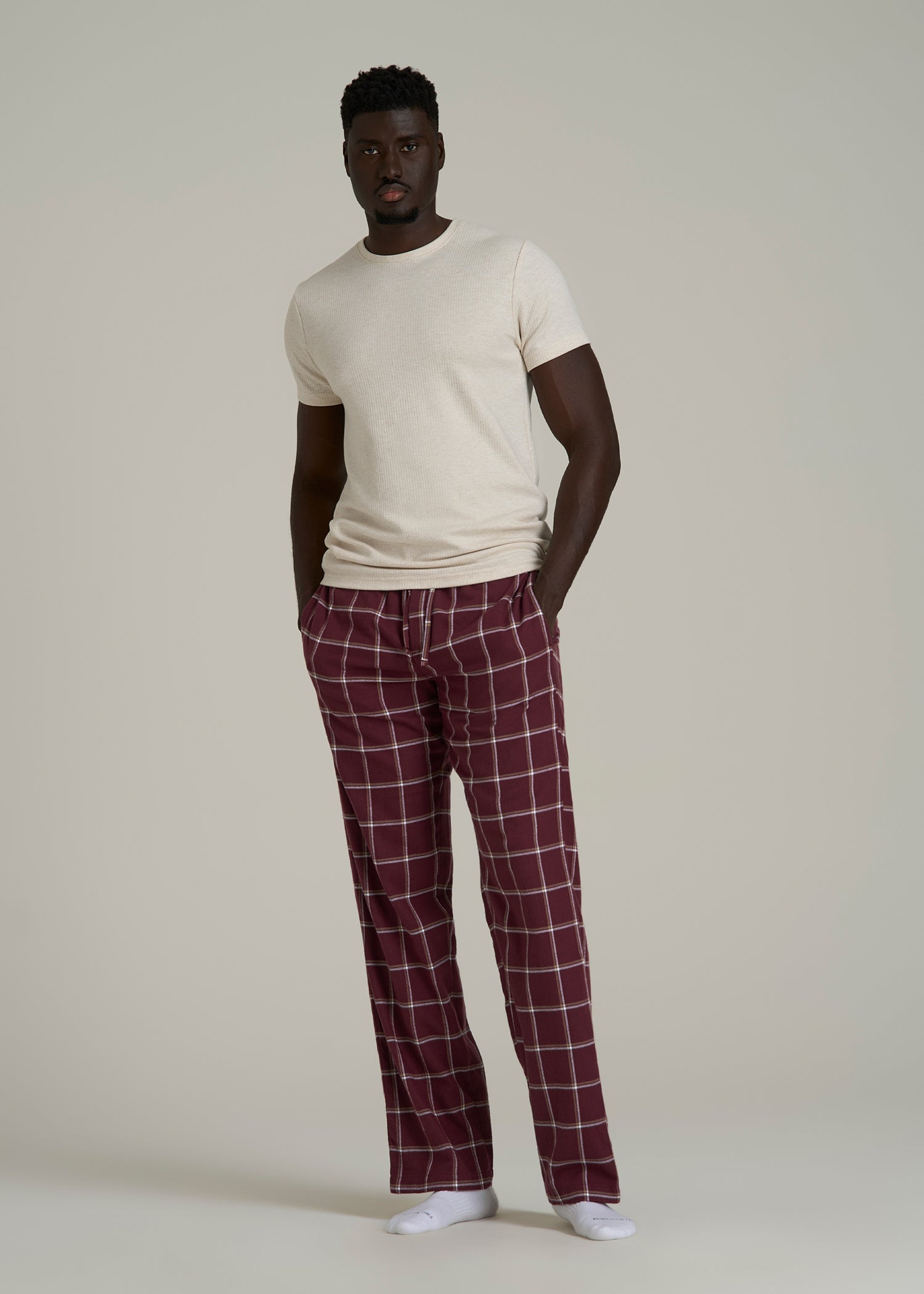 Flannel Pajama Pants for Tall Men in Wine Windowpane