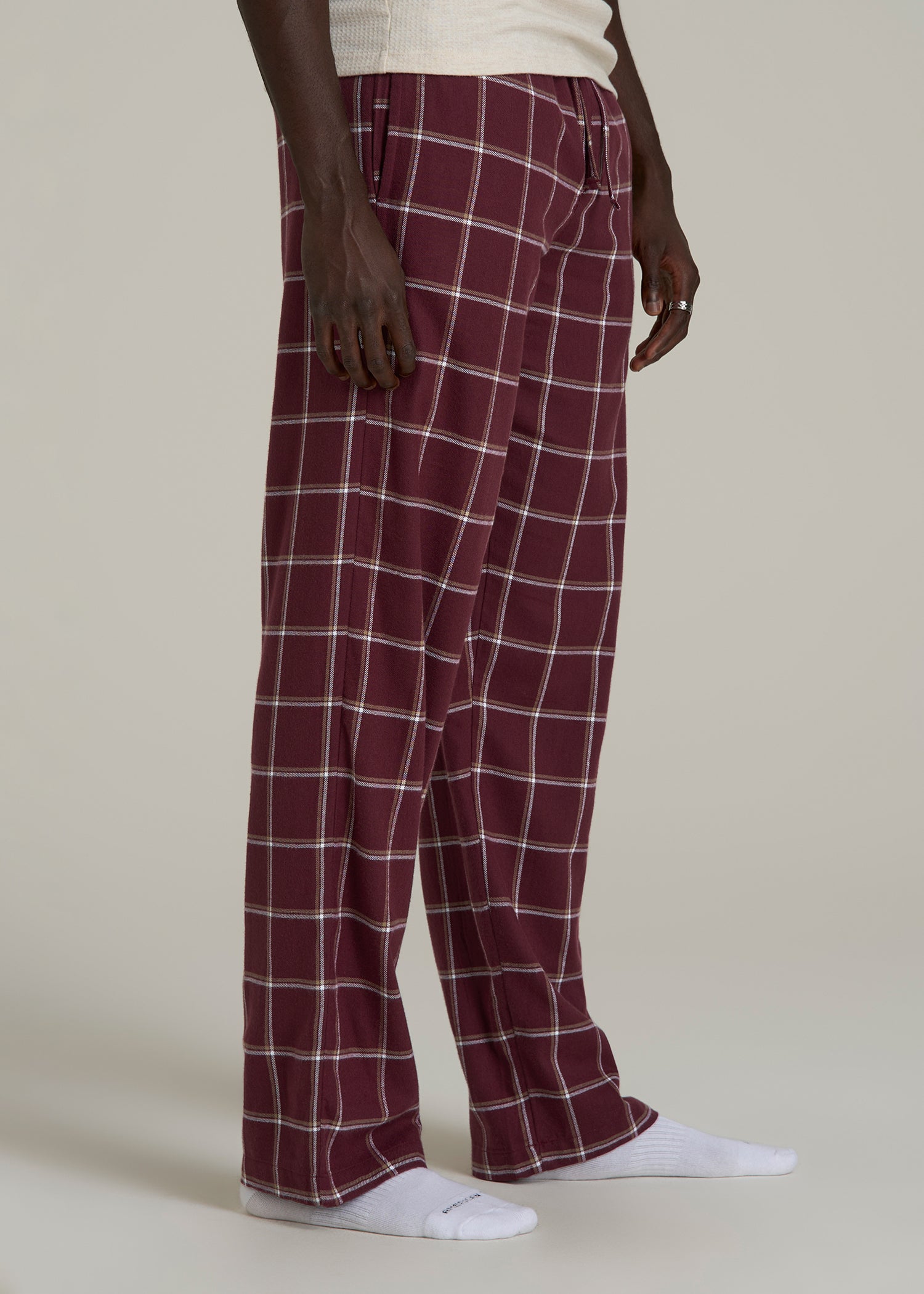 Flannel Pajama Pants for Tall Men in Wine Windowpane