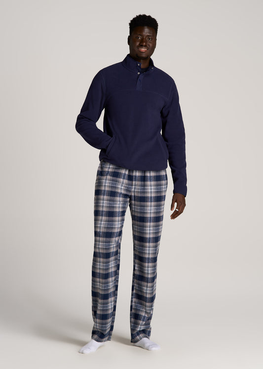 Plaid Pajama Pants for Tall Men in Navy and Grey Plaid