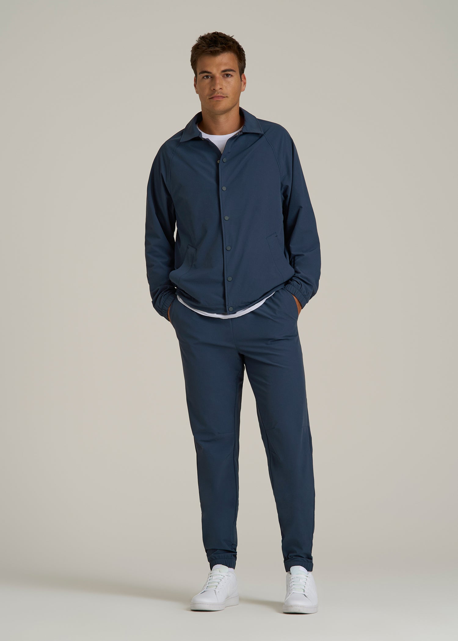 Flex Nylon Coach's Jacket for Tall Men in Navy Blue