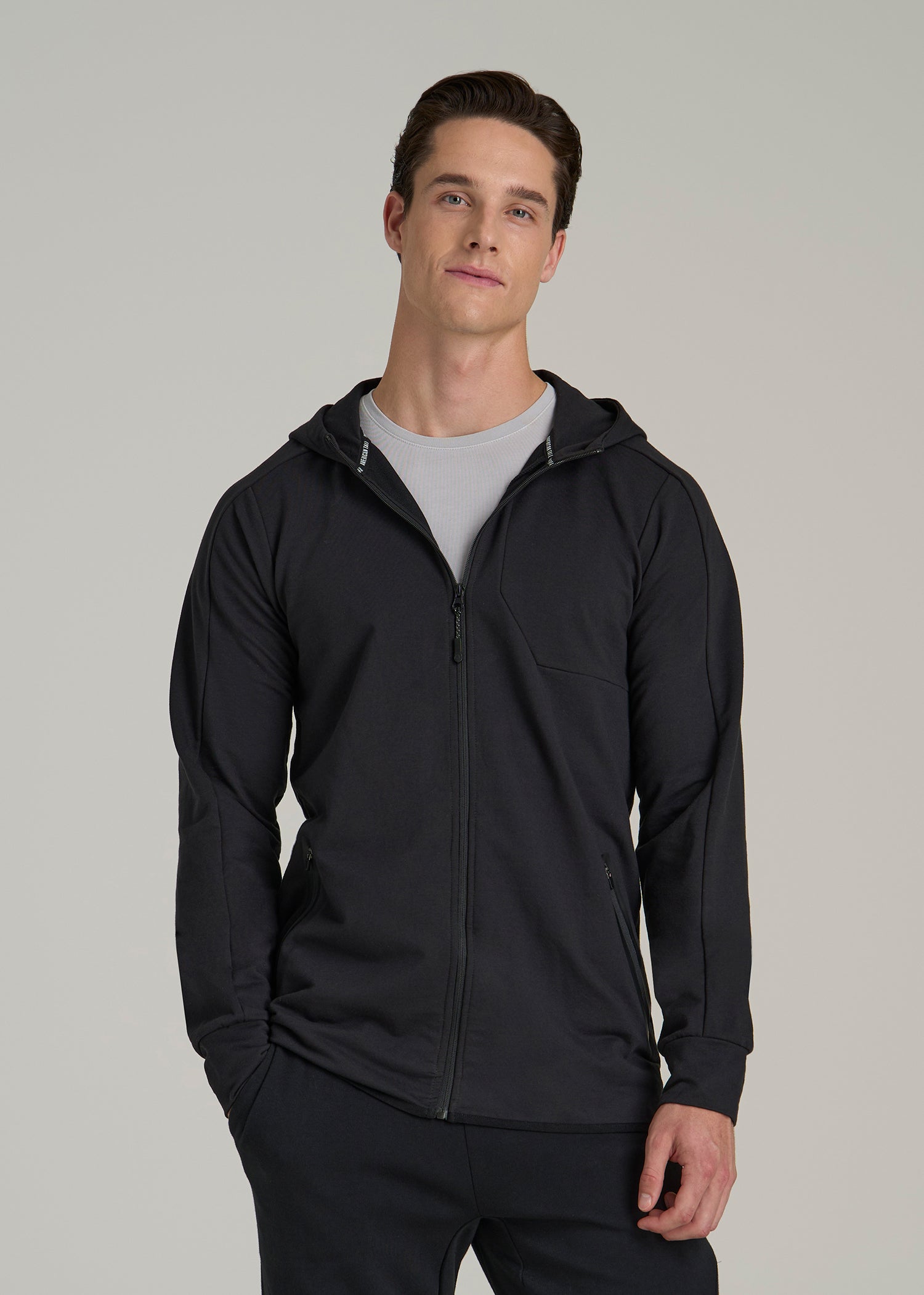A.T. Performance French Terry Full Zip Hoodie for Tall Men in Black
